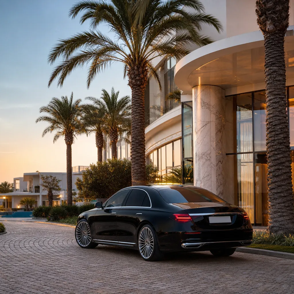 Premium prestige car in Faro at golden hour